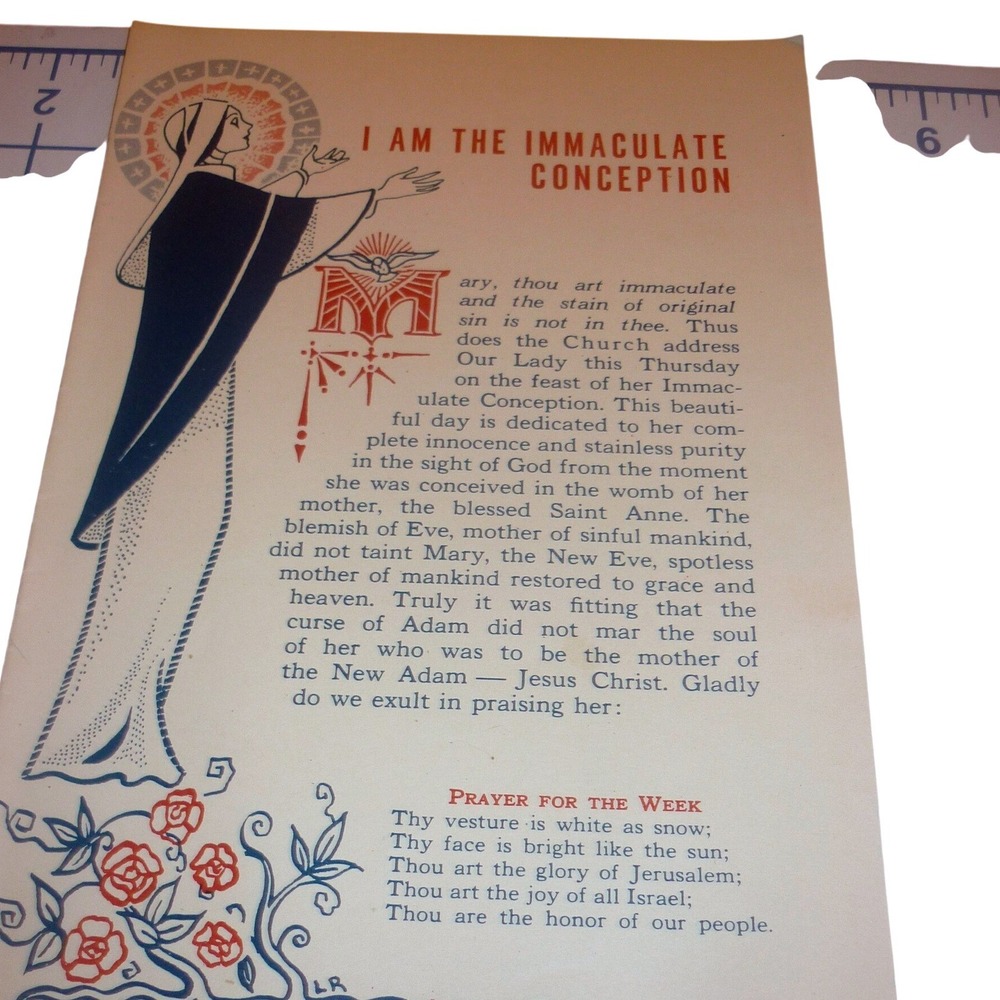 1949 Catholic Church Bulletin Immaculate Conception Advent Dec 4 Ephemera